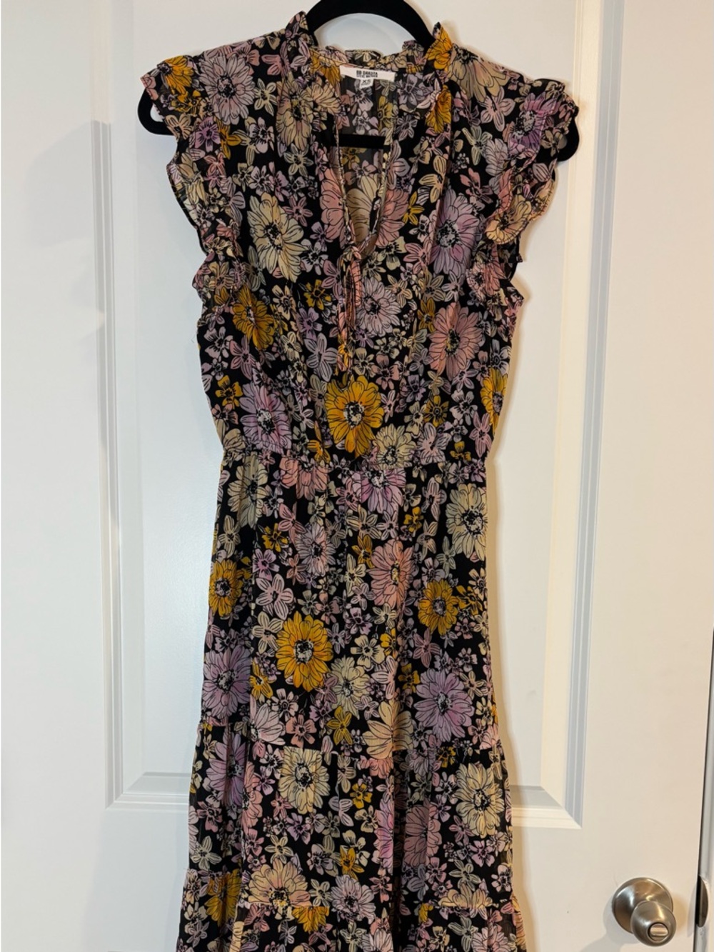 BB Dakota Black Floral Maxi Dress with Pink & Yellow Blooms